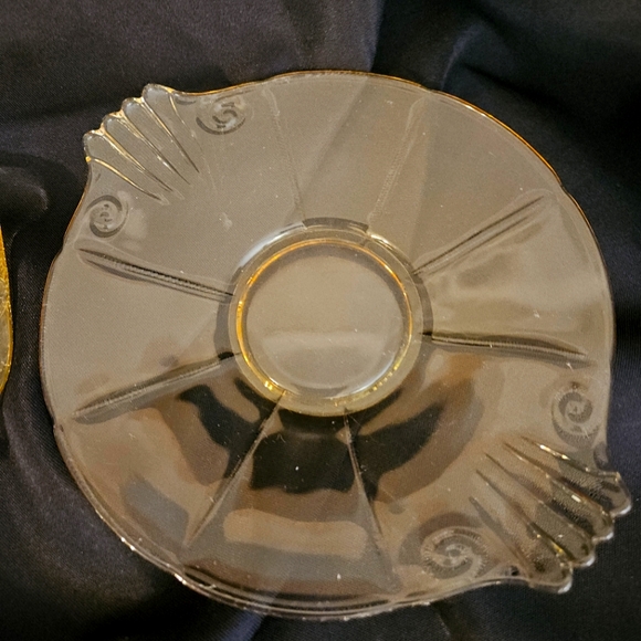 5 pc mixed bundle vintage Fostoria topaz yellow scalloped edge serving dishes - Picture 4 of 11